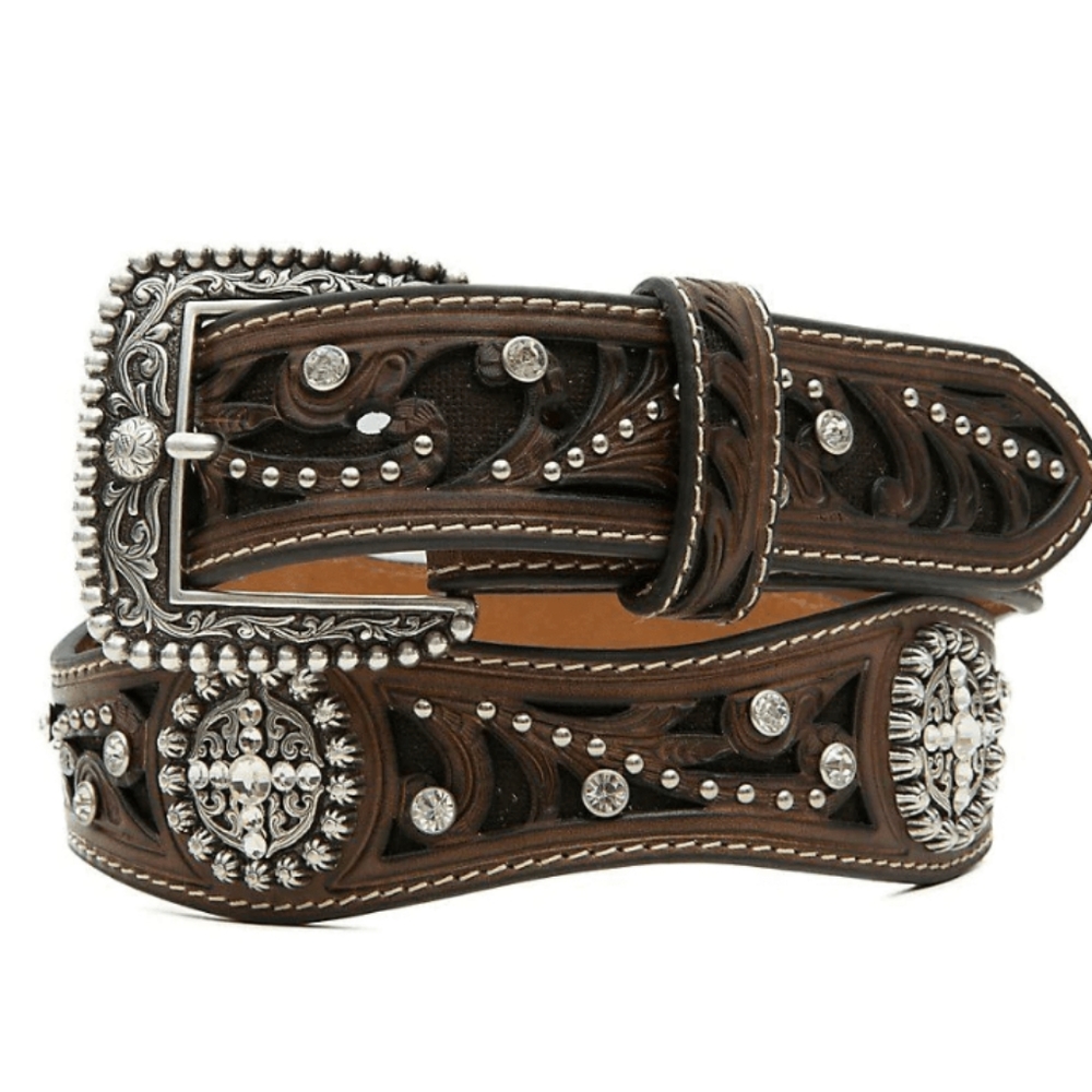 ARIAT SCROLL INLAY CRYSTAL EMBELLISHED SCALLOPED BELT